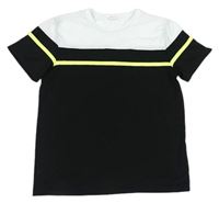 Bílo-černé tričko s neonovým pruhem Shein