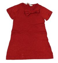Červené pletené třpytivé šaty s mašlí H&M