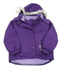 Fialová šusťáková zimní bunda s nápisem a kapucí Lupilu