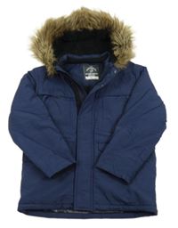 Tmavomodrá šusťáková zimní bunda s kapucí s kožešinou George