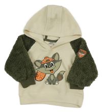 Světlebéžovo-khaki-fleecovo/chlupatá mikina s liškou a kapucí Ergee