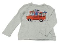 Šedé triko se zvířaty a autobusem C&A