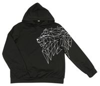 Černá sportovní mikina se lvem a kapucí SHEIN