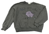 Tmavošedá mikina s nápisem a růží C&A