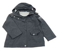 Tmavošedá šusťáková jarní bunda s kapucí 