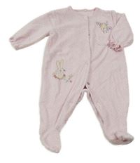 Světlerůžový vzorovaný sametový overal s výšivkami květin a králíkem Next