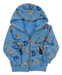 Modrá vzorovaná propínací mikina s medvídky a kapucí 