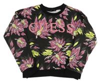 Černá květovaná mikina s logem Guess