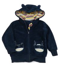 Tmavomodrá chlupatá propínací mikina s oslíky a kapucí Lupilu