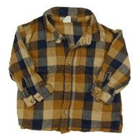 Béžovo-tmavomodrá kostkovaná flanelová košile H&M