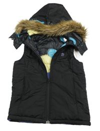 Černá šusťáková oboustranná zateplená vesta s odepínací kapucí Roxy 