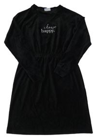 Černé sametové žebrované šaty s nápisem Young Idols 