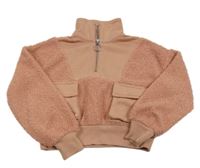 Světlerůžová huňatá crop mikina se stojáčkem River Island