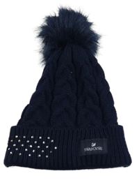 Tmavomodrá pletená čepice s kamínky Swarovski