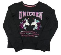 Černá mikina s jednorožci a nápisem 