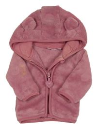 Růžová chlupatá propínací mikina s kapucí Ergee