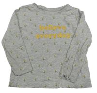 Šedé melírované triko s kytičkami a nápisem Primark