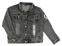 Šedá riflová bunda s nápisy Happy House