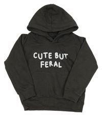 Tmavošedá mikina s nápisem a kapucí 