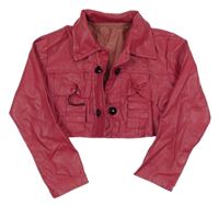 Růžový koženkový crop cardigan 