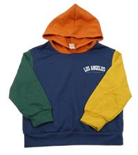 Tmavomodro-barevná mikina s nápisem a kapucí Shein