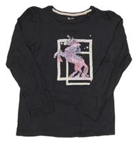 Tmavošedé triko s jednorožcem z flitrů TU