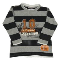 Černo-šedé pruhované triko s potiskem Pokito