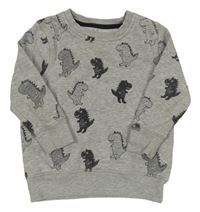 Šedá melírovaná mikina s dinosaury George 