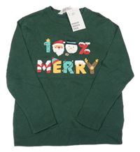 Nové - Tmavozelený svetr se Santou a sněhulákem H&M