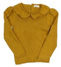 Medový melírovaný žebrovaný svetr s límečkem Next
