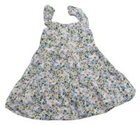 Smetanové květované plátěné šaty s volánky PRIMARK