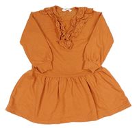 Cihlové teplákové šaty s volánky s madeirou H&M