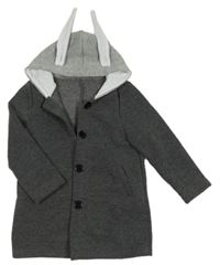 Tmavošedý melírovaný teplákový kabát s kapucí s oušky