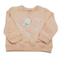 Nové - broskvová mikina se srdíčkem z květů so cute