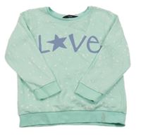 Mátová mikina s nápisem a srdíčky a hvězdičkami a obrazci George