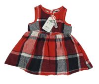 Nové - červeno-tmavomodro-bílé kostkované šaty s kožešinou PatPat