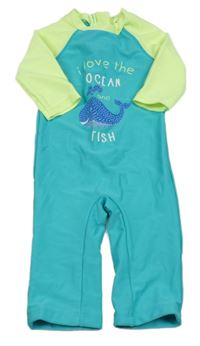 Modrozeleno-limetkový UV overal s velrybou a nápisy 