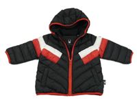 Černo-červeno-bílá prošívaná šusťáková přechodová bunda s kapucí SPYDER