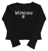 Černé žebrované crop triko s nápisem - Wednesday