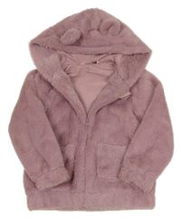 Starorůžová kožešinová podšitá bunda s kapucí s oušky PEP&CO