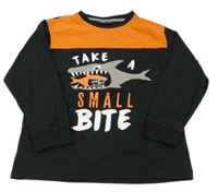 Černo-oranžové triko se žralokem a nápisy Y.F.K.