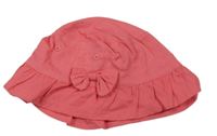 Jahodový plátěný klobouk s mašli 