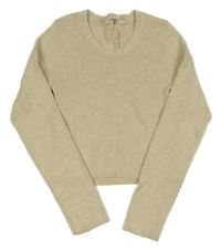 Smetanovo-světlešedý melírovaný žebrovaný úpletový crop svetr H&M