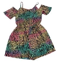 Barevno-černý vzorovaný kraťasový overal s volnými rameny Candy Couture