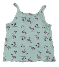 Světlemodrý žebrovaný crop top s plameňáky a palmami Kiki&Koko
