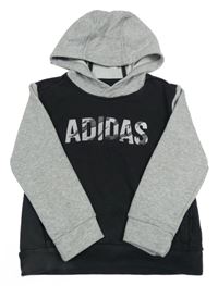 Černo-šedá/melírovaná mikina s kapucí Adidas