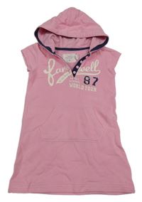 Růžové teplákové šaty s nápisy a číslem a kapsou a kapucí H&M