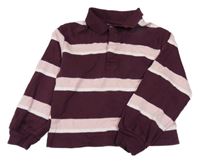 Tmavovínovo-světlerůžovo-bílá pruhovaná crop mikina s límečkem PRIMARK
