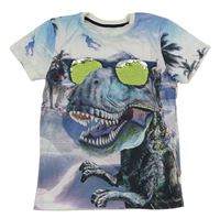 Modro-bílé tričko s dinosaurem Bluezoo 