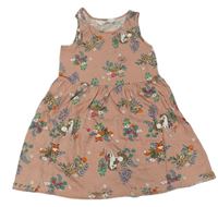 Starorůžové květované bavlněné šaty se zvířaty zn. H&M